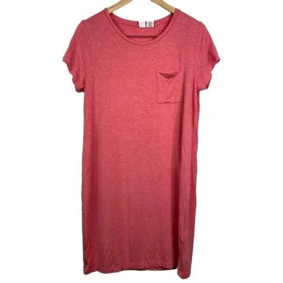 ARTISAN NY WOMEN'S PINK HEATHERED STRETCH T-SHIRT DRESS SIZE LARGE-EUC - Picture 1 of 5